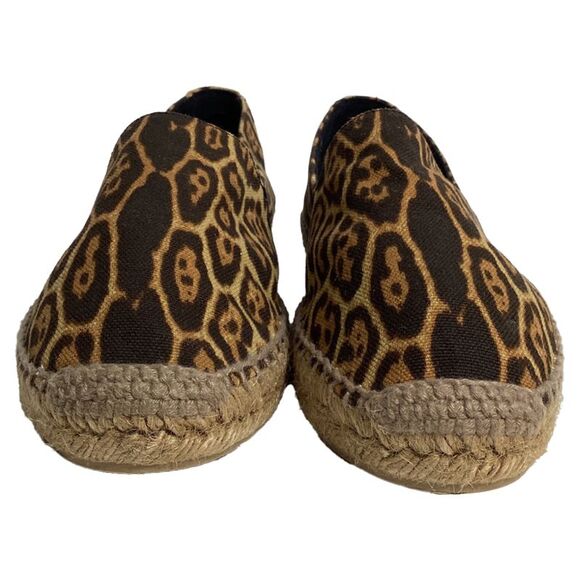 Saint Laurent Logo Leopard Print Espadrille Flats in Brown Canvas - Picture 2 of 10